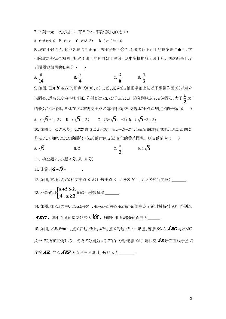 河南省2024年中考数学模拟试题（含扫描答案）第2页