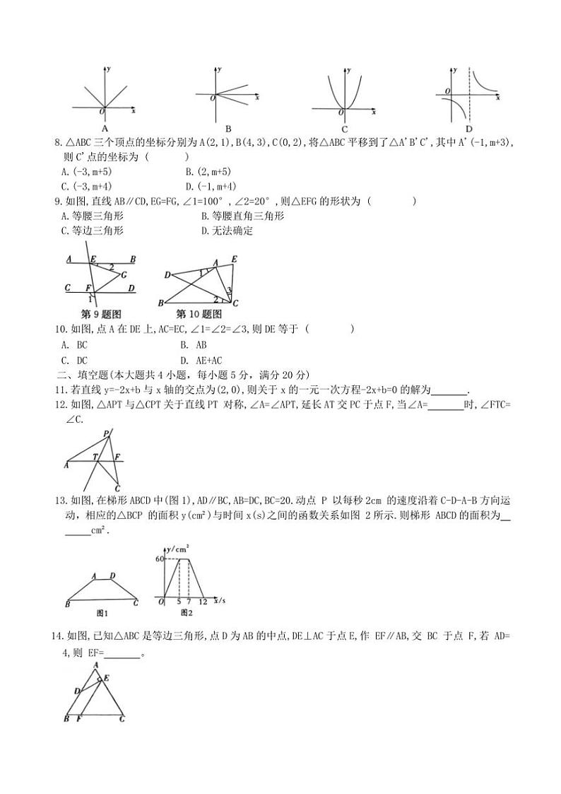 2024～2025学年安徽省池州市沪科版八年级(上)数学期末模拟卷(二)试卷(含答案)第2页