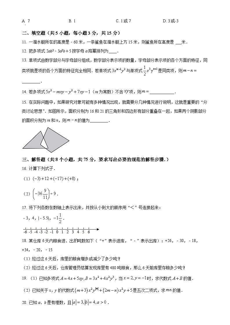 河南省洛阳市汝阳县2024-2025学年上学期期中学科素养检测卷七年级数学试题（原卷版）-A4第2页