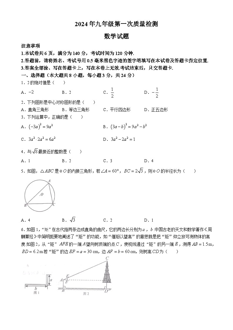 江苏省徐州市丰县2024届九年级下学期中考一模数学试卷(含答案)第1页