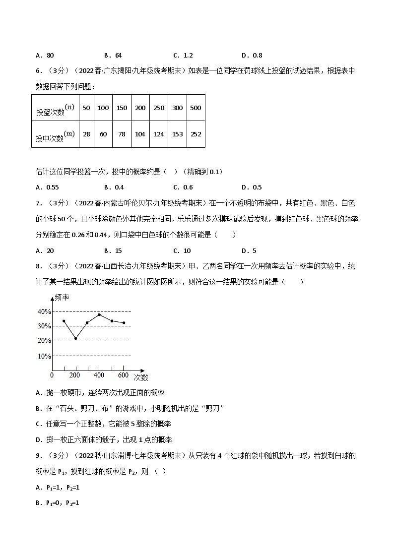 苏科版数学八下同步考点训练专题8.2 认识概率章末题型过关卷（原卷版）第2页