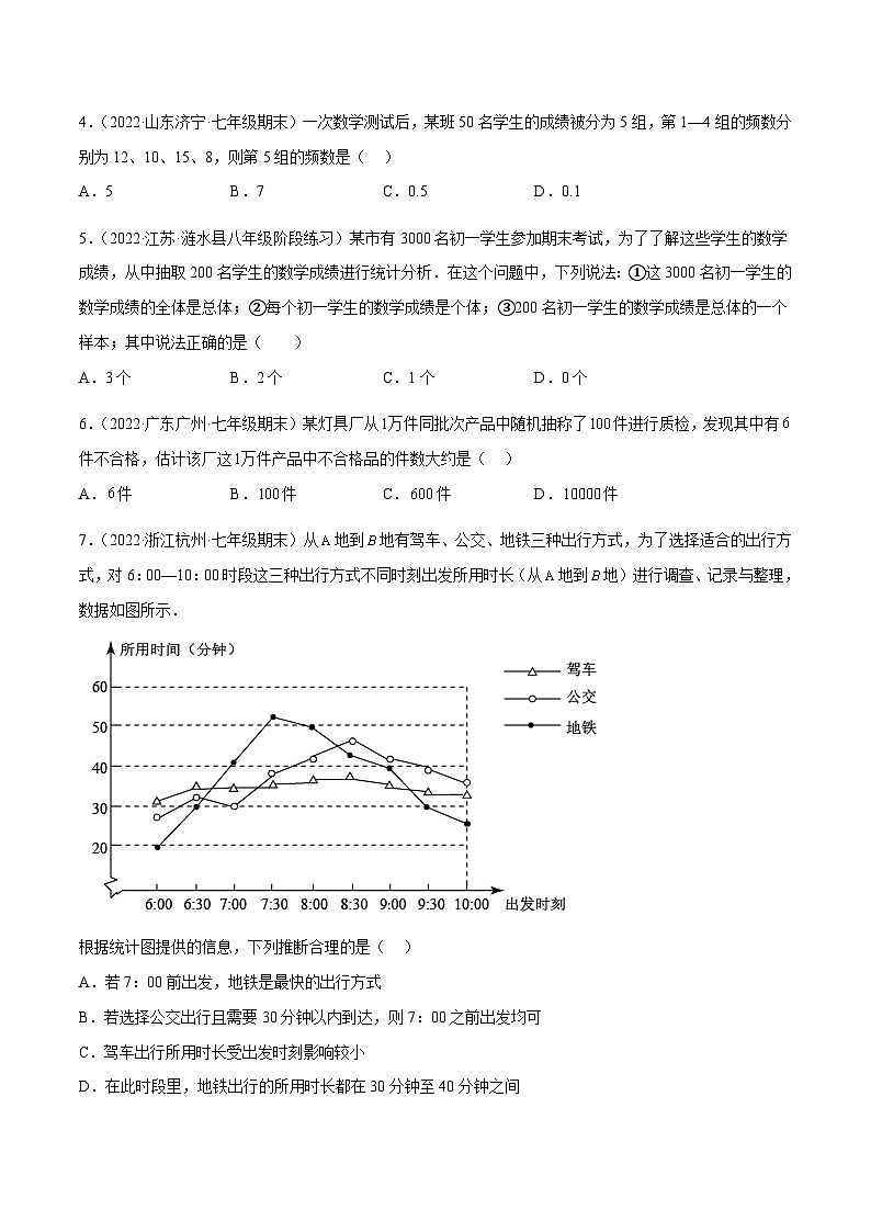 北师大版数学七上第6章 数据的收集与整理 章末检测卷（原卷版）第2页