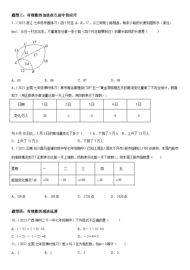 人教版数学七上同步讲练高分突破1.3 有理数的加减法（含答案详解）第3页