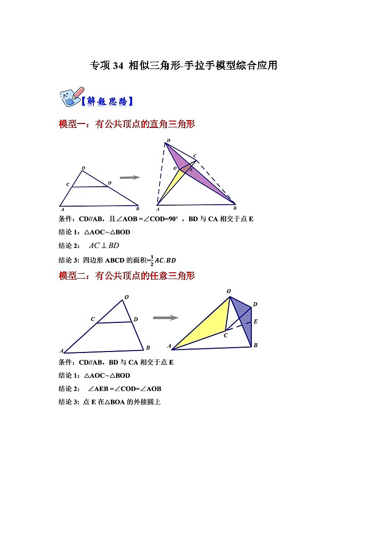 人教版数学九下期末复习讲练专项08 相似三角形-手拉手模型综合应用（原卷版）第1页
