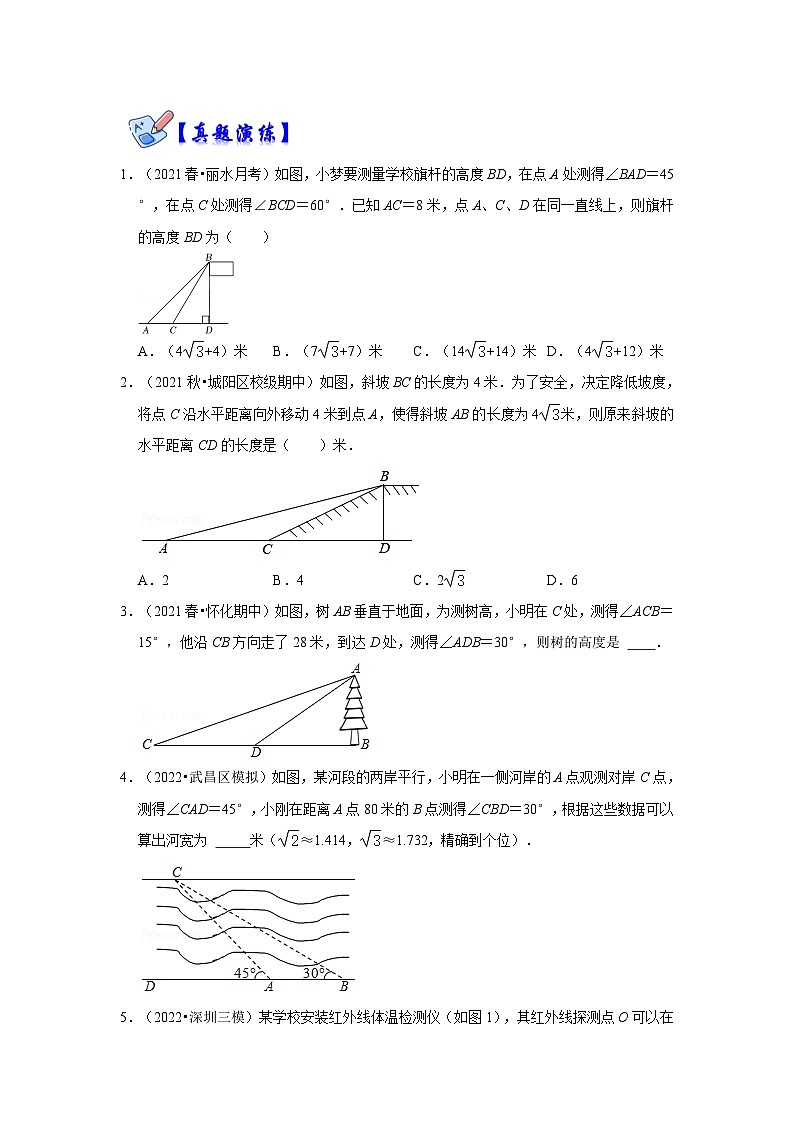 人教版数学九下期末复习讲练专项10 锐角三角函数实际应用-母子型（原卷版）第2页