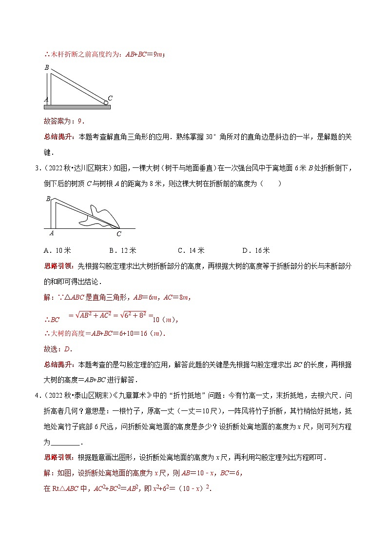 人教版数学八下期末培优训练专题12 勾股定理的实际应用分类训练（解析版）第2页