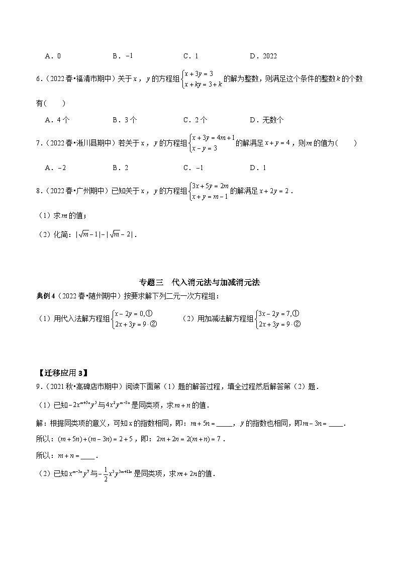 人教版数学七下期末考点复习第07讲 二元一次方程组最常考点归类复习（原卷版）第2页