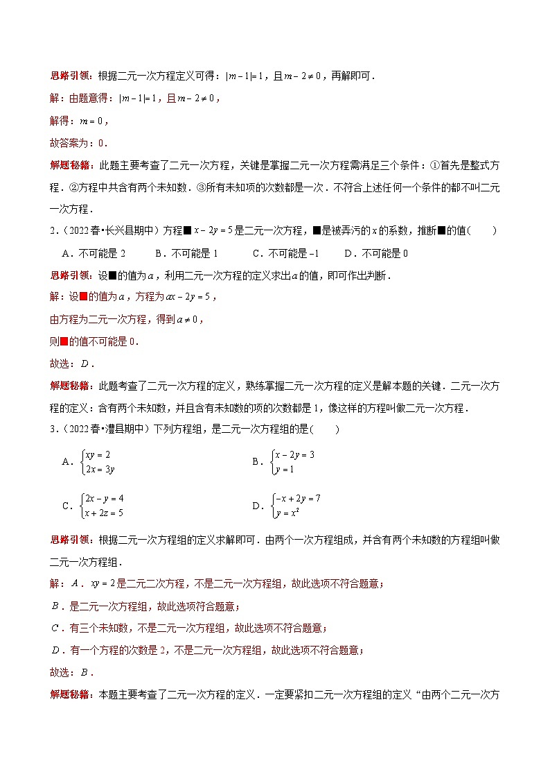 人教版数学七下期末考点复习第07讲 二元一次方程组最常考点归类复习（解析版）第2页