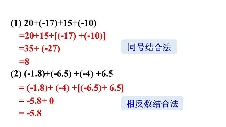 初中数学新北师大版七年级上册2.2第2课时 有理数加法的运算律教学课件2024秋第7页