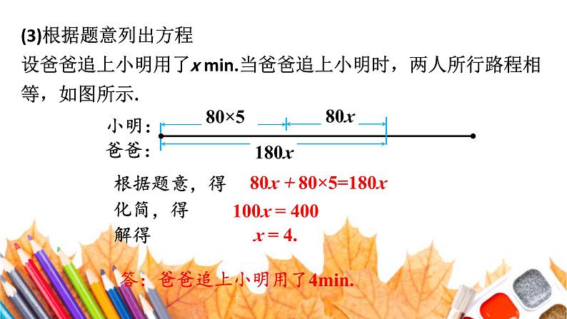 初中数学新北师大版七年级上册5.3第3课时 行程问题教学课件2024秋第7页