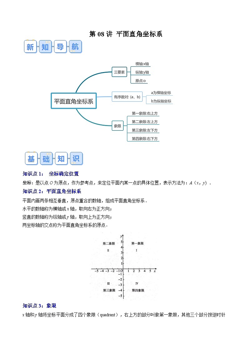【预习新知】人教版 初中数学 七年级下册 知识讲义 第08讲 平面直角坐标系（学生版）第1页