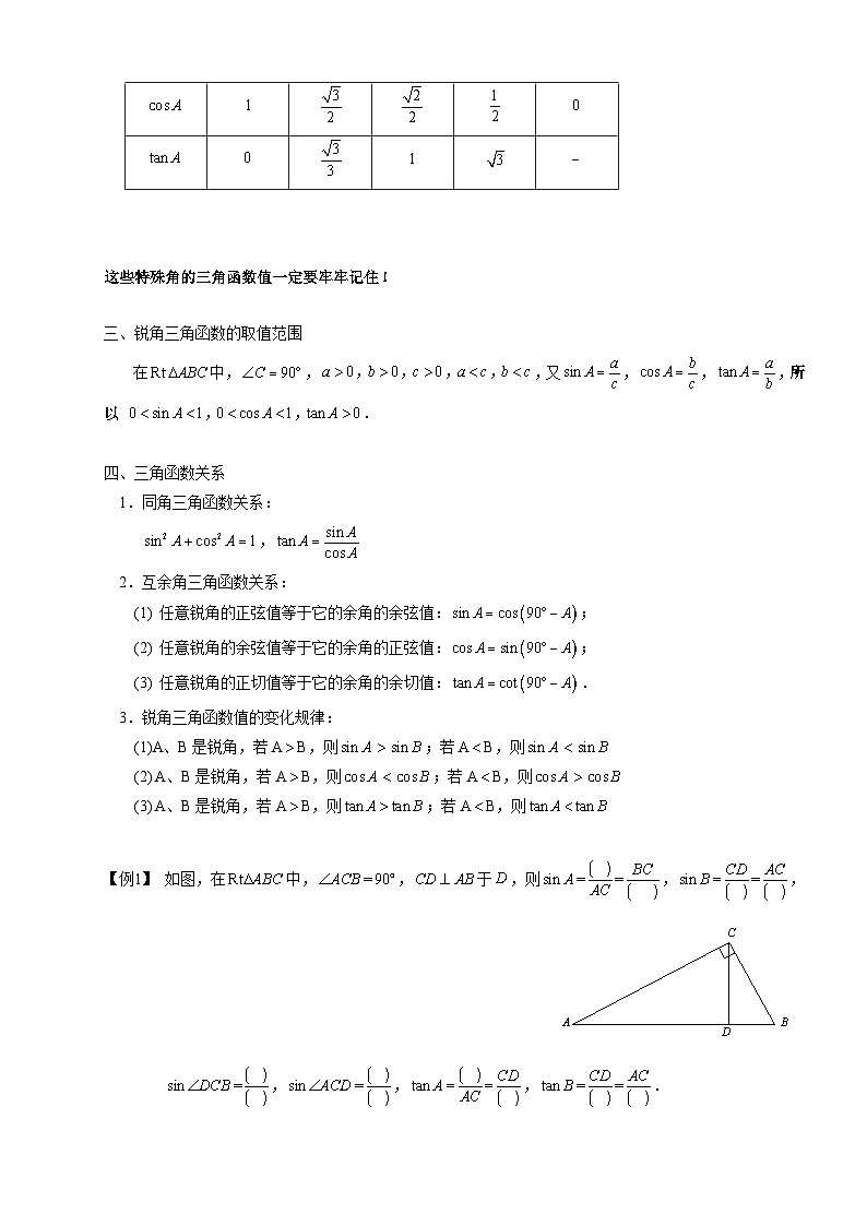 【预习新知】人教版（2024）初中数学 九年级下册 知识讲义 第8讲 锐角三角函数性质.（学生版）第2页