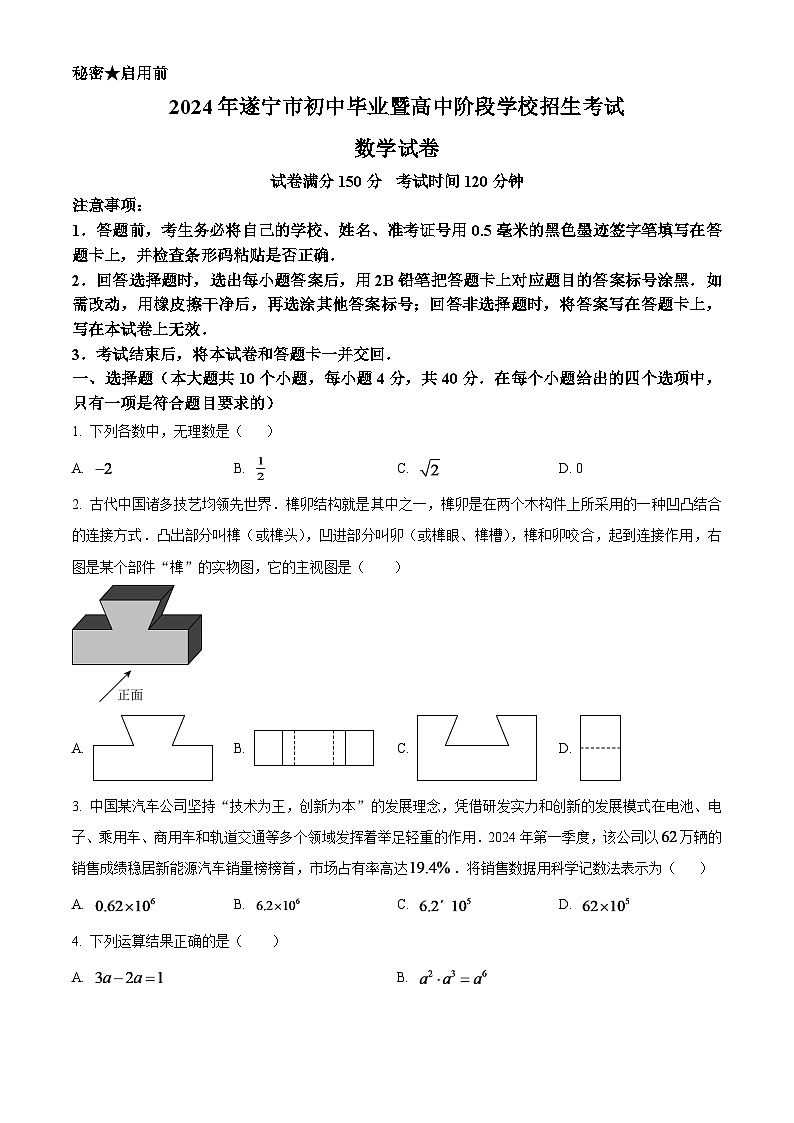 2024年四川省遂宁市中考数学试题（原卷版）第1页