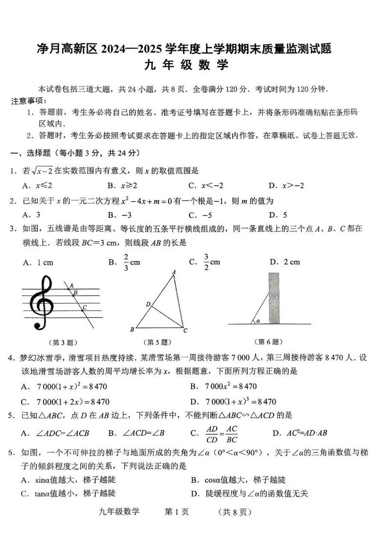 净月区2024－2025九上期末数学试题第1页