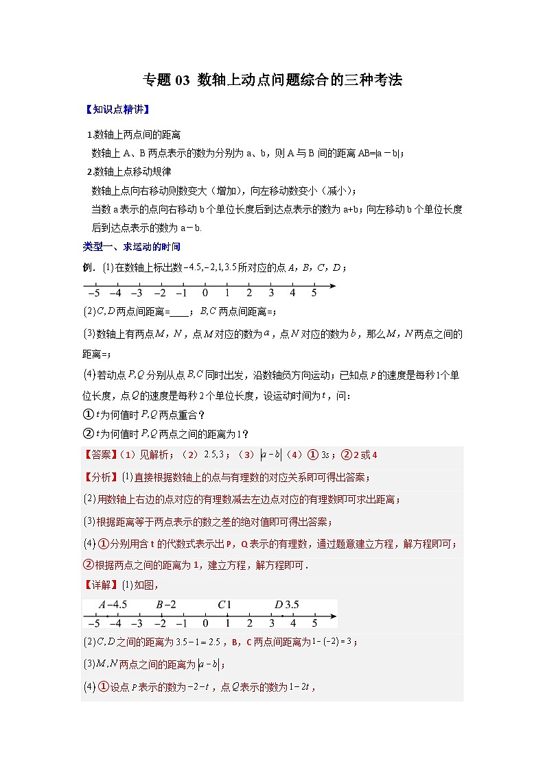 北师大版数学七上期末培优训练专题03 数轴上动点问题综合的三种考法（解析版）第1页