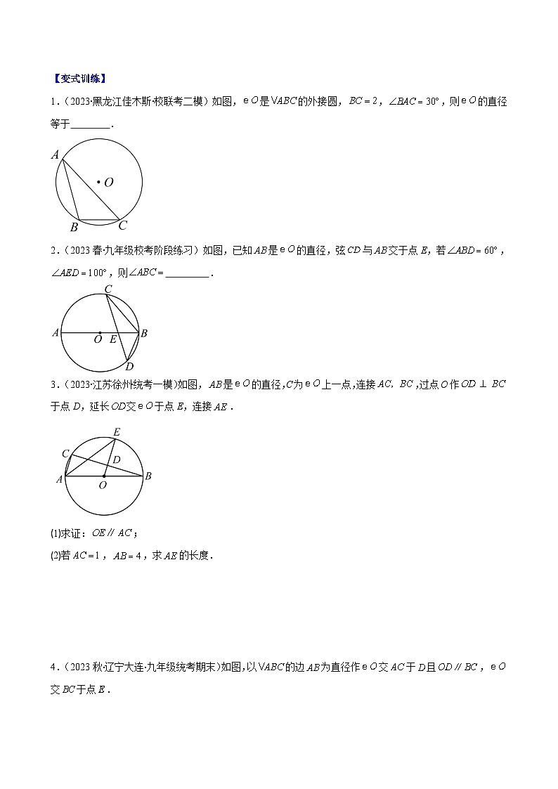 苏科版数学九上期末培优训练专题08 解题技巧专题：圆中辅助线的作法（原卷版）第3页