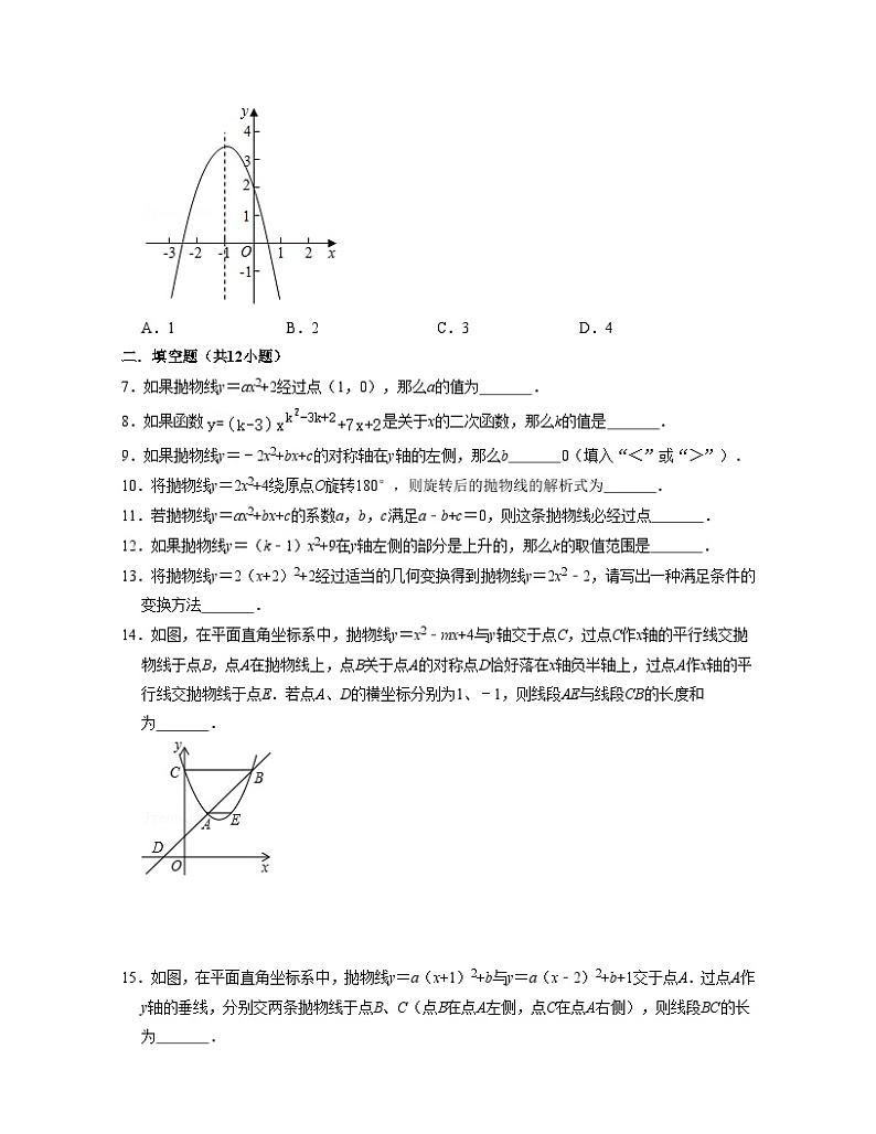 沪教版数学九年级上册第26章 二次函数【单元提升卷】（原卷版）第2页