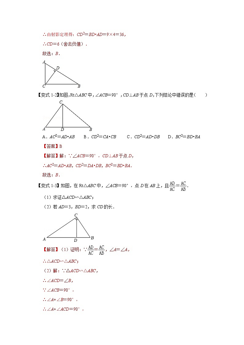 北师大版数学九上期末复习训练专项10 相似三角形-射影定理综合应用（解析版）第3页