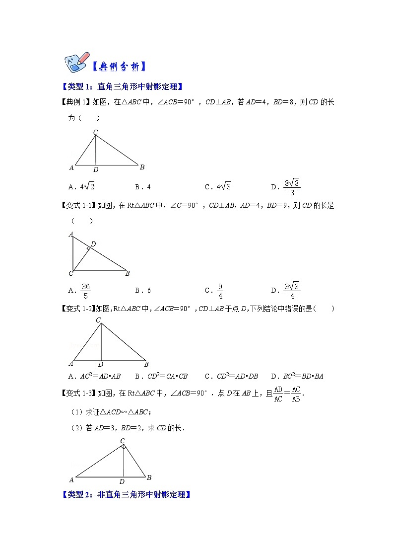 北师大版数学九上期末复习训练专项10 相似三角形-射影定理综合应用（原卷版）第2页