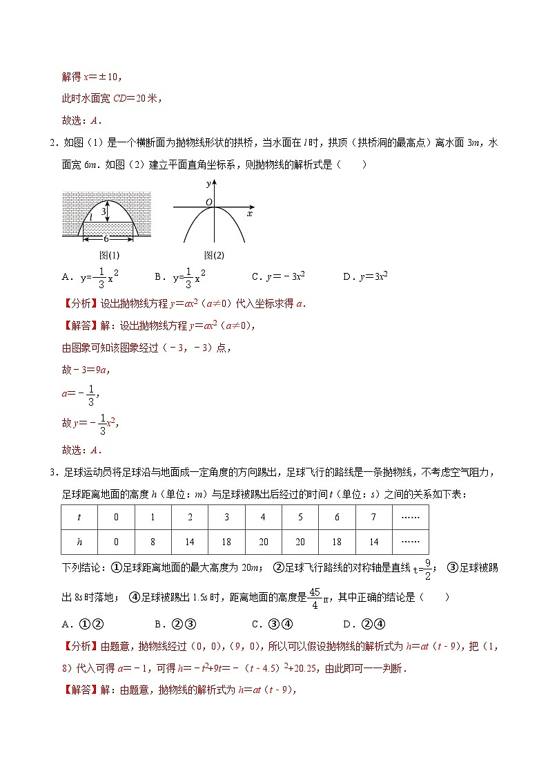 人教版数学九上《二次函数》期末专项训练第05讲 二次函数的实际应用（解析版）第2页
