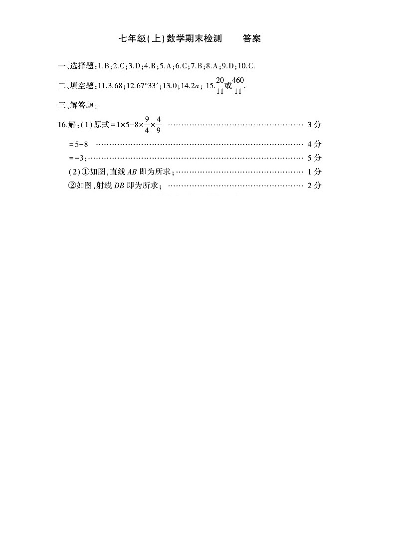 2024-2025学年七年级上学期人教版数学期末模拟试卷答案第1页