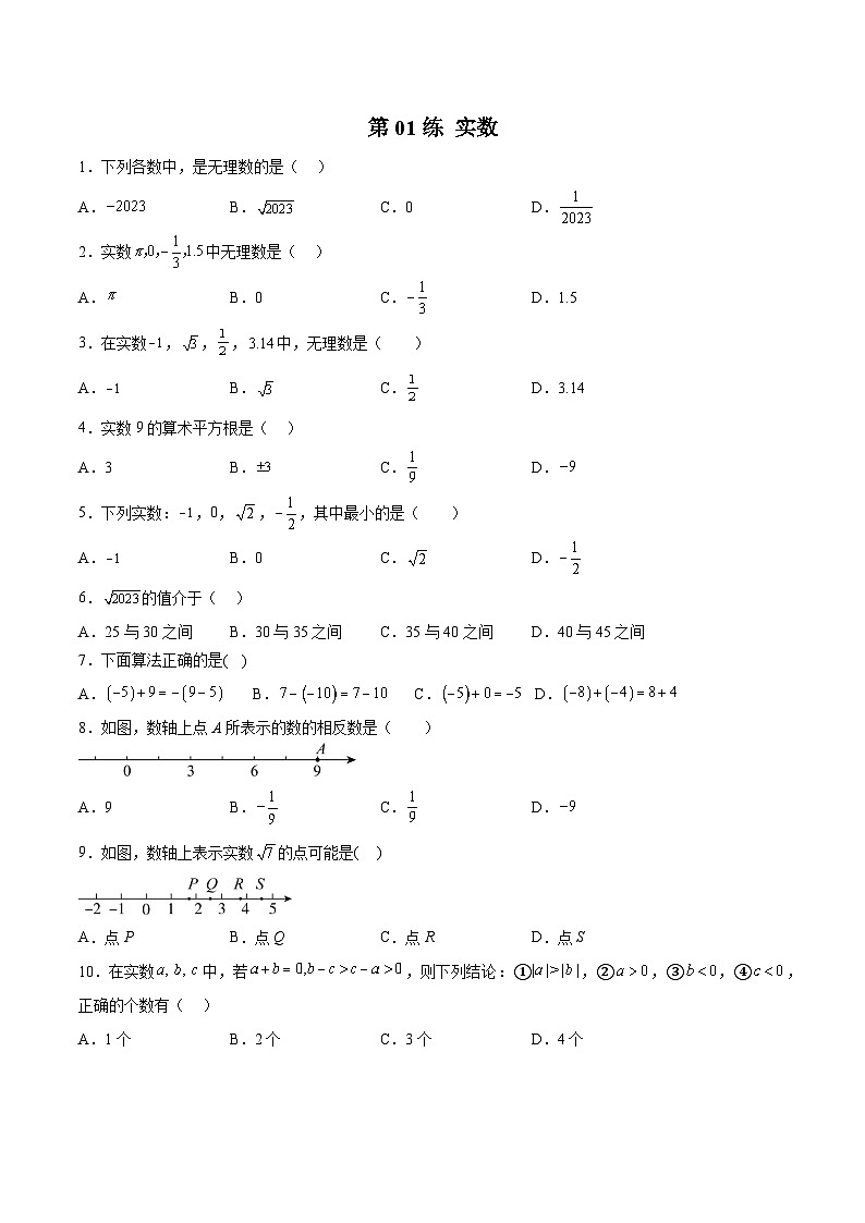 （寒假）2025年中考数学一轮复习巩固练习+随堂检测 第01练 实数（原卷版）第1页