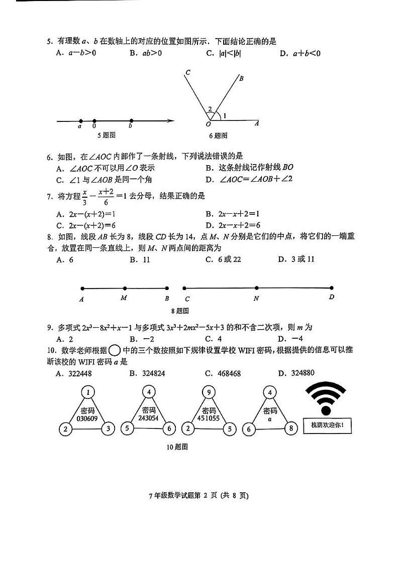 2024-2025年济南市槐荫区七年级数学上学期月考试题第2页