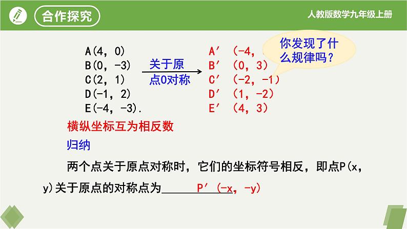 人教版数学九年级上册同步课件23.2.3关于原点对称的点的坐标第5页