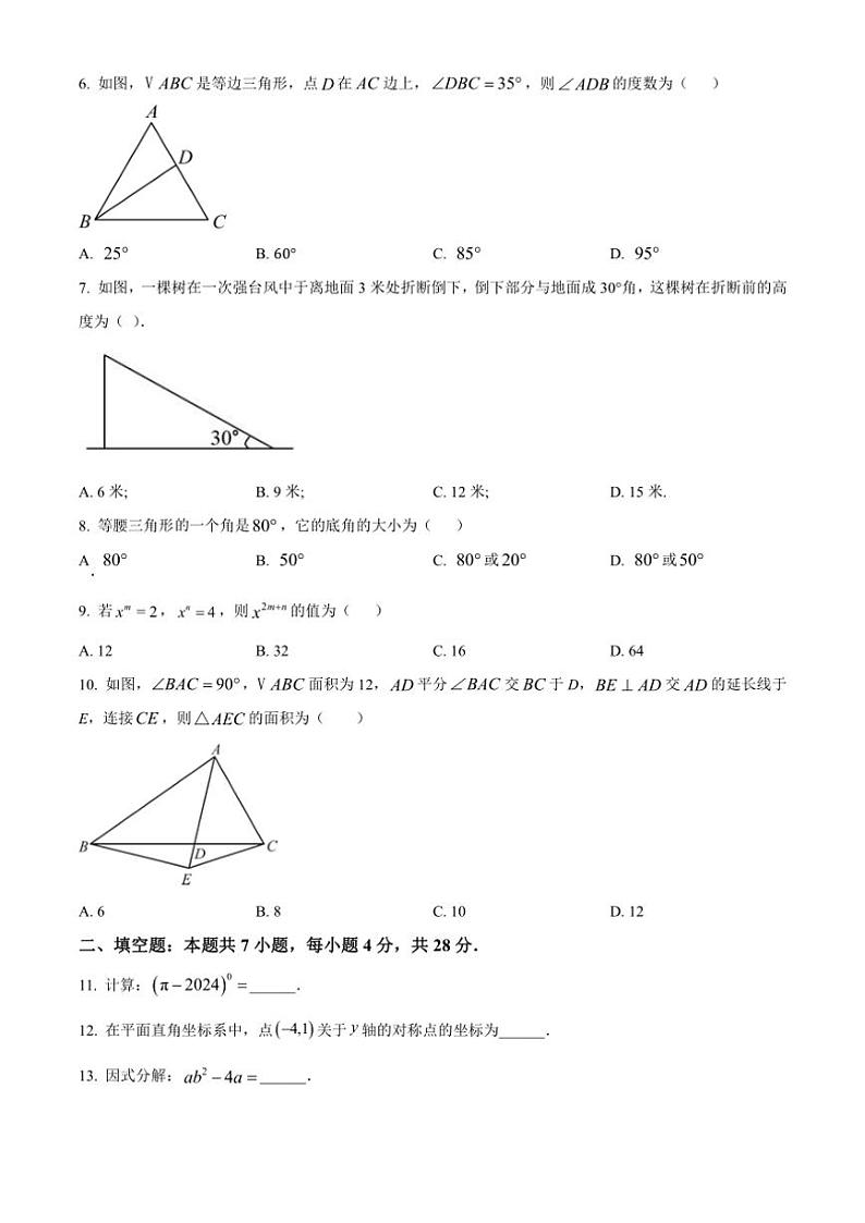2024～2025学年广东省汕尾市陆丰市玉燕中学八年级(上)12月月考数学试卷(含简要答案)第2页