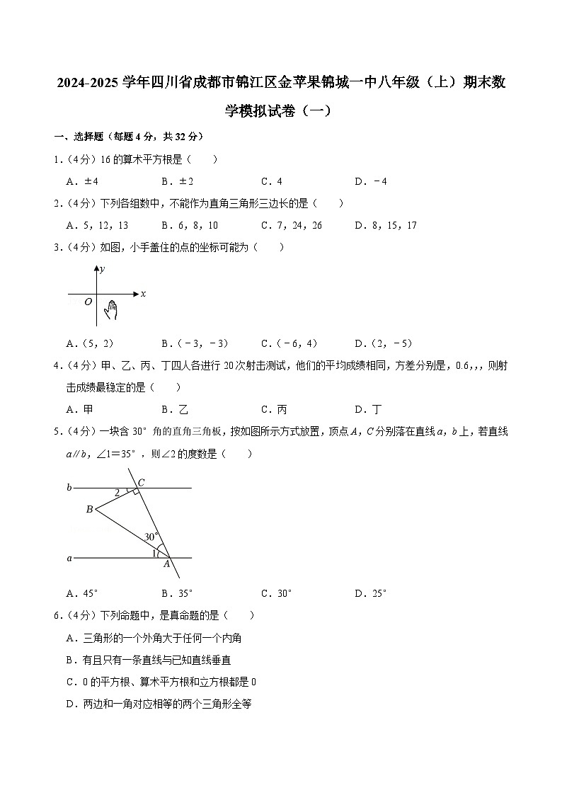 2024-2025学年四川省成都市锦江区金苹果锦城一中八年级（上）期末数学模拟试卷（一）第1页