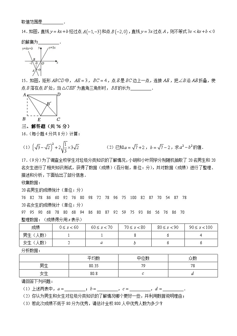 人教版2024-2025学年八年级下学期期末考试数学试卷第3页
