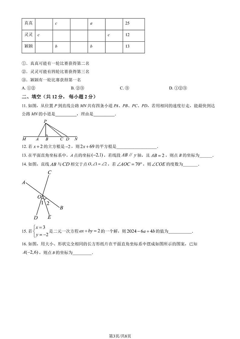 2024北京朝阳外国语学校初一（下）期中数学试卷第3页