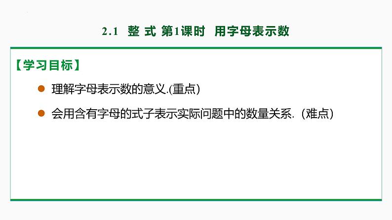 人教版数学七上同步教学课件2.1 整式 第1课时(用字母表示数)（含答案）第2页