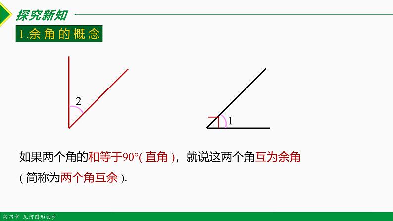 人教版数学七上同步教学课件4.3.3 余角和补角（第1课时）（含答案）第3页