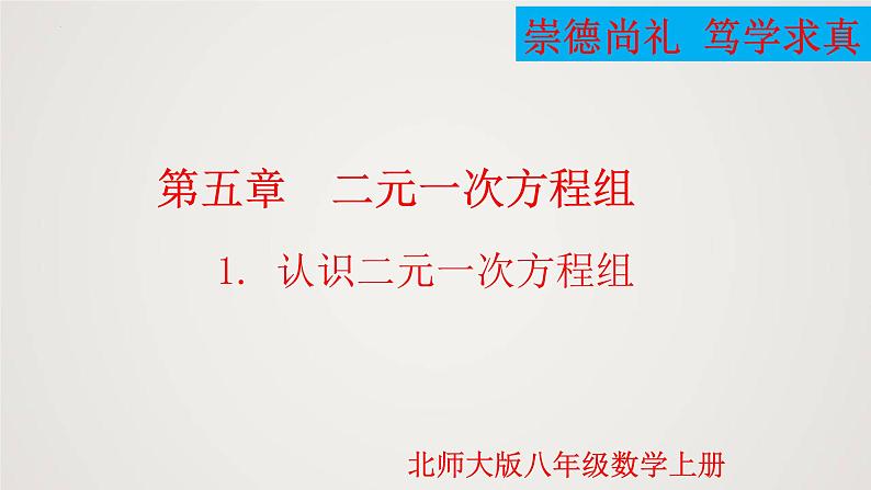 2024年北师大版数学八上同步精品课件5.1 认识二元一次方程组第1页