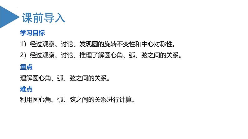 人教版数学九年级上册同步教学课件24.1.3  弧、弦、圆心角第2页