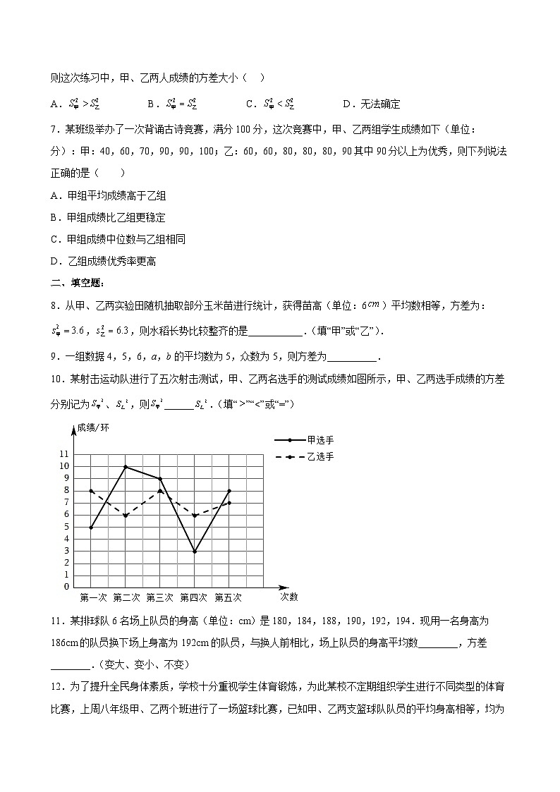 20.2.1 数据的波动程度(1) （分层作业）【原卷版】第2页