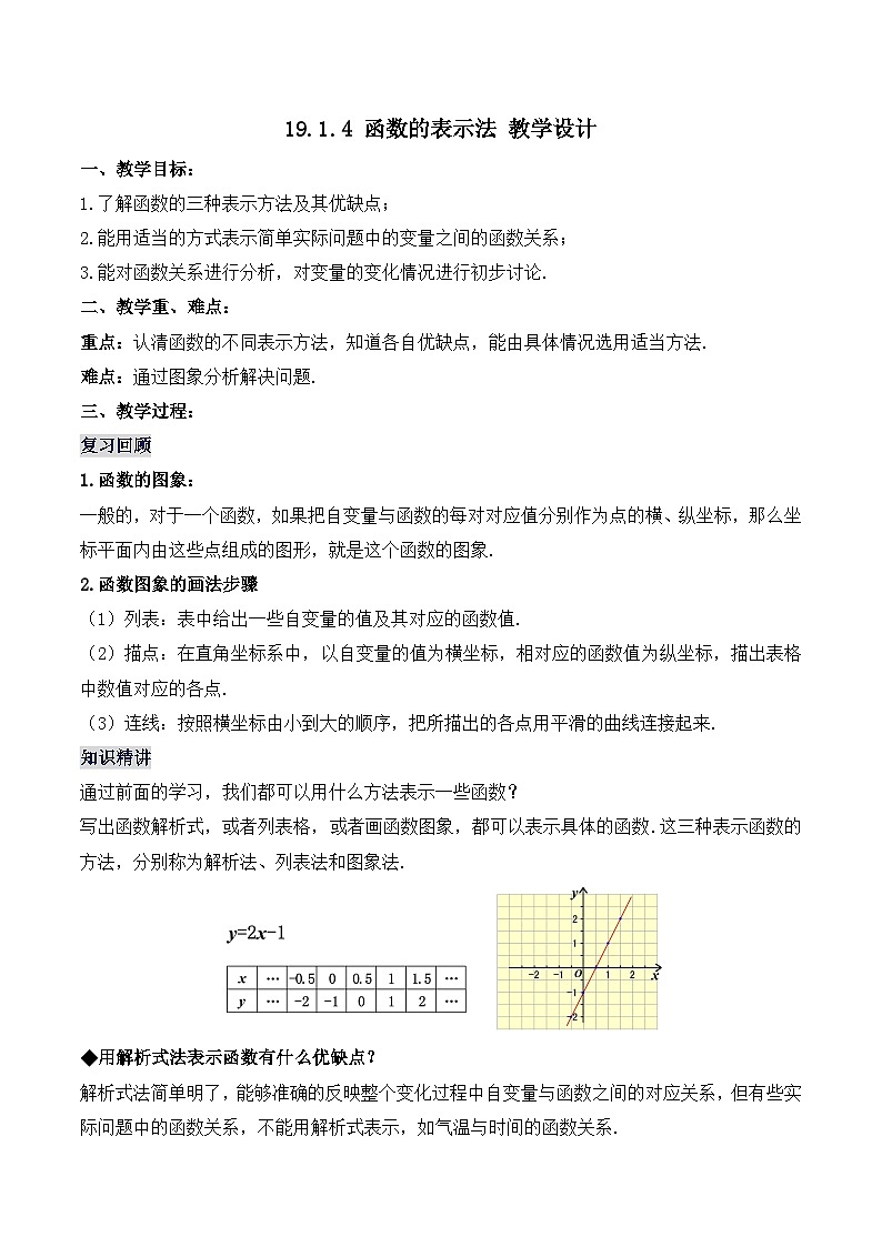 19.1.4 函数的表示法（教学设计）第1页