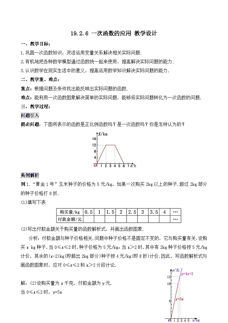 19.2.6 一次函数的应用（教学设计）第1页