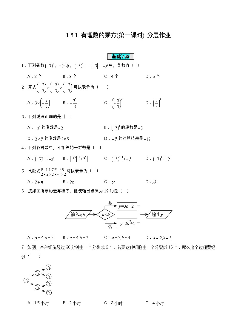 人教版数学七上同步课时分层练习1.5.1 有理数的乘方(第一课时)【原卷版】第1页