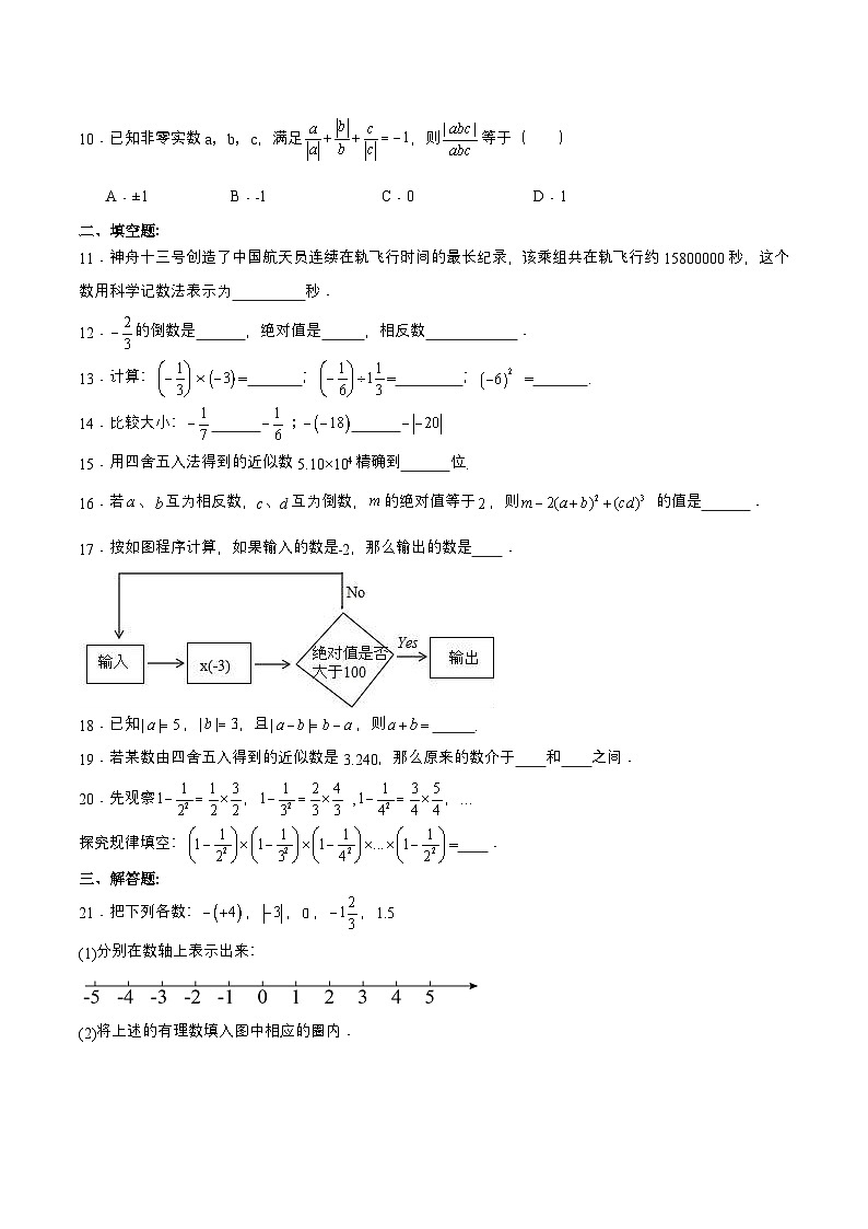 人教版数学七上同步课时分层练习第一章 有理数 单元测试（解析版）第2页