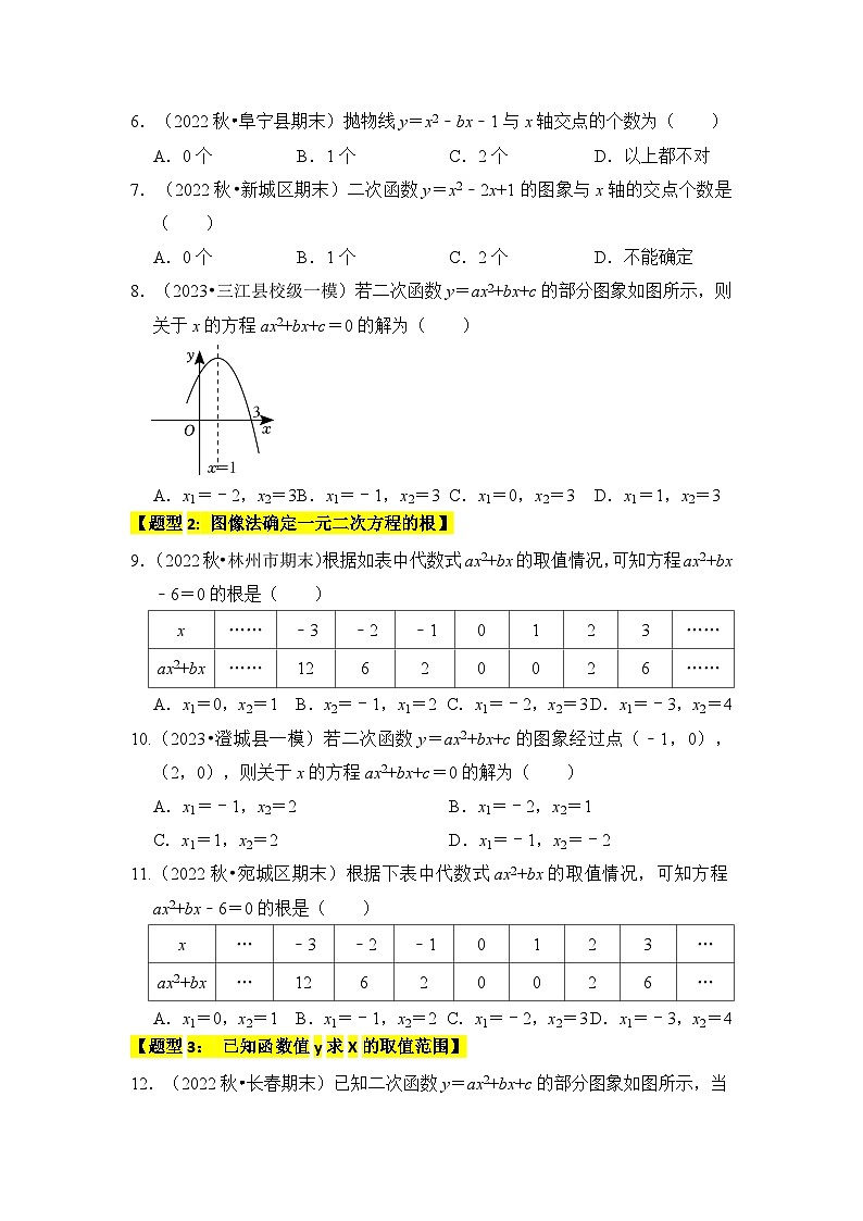 人教版数学九年级上册期末复习 专题07  二次函数与一元二次方程（五大类型）（题型专练）（原卷版）第2页