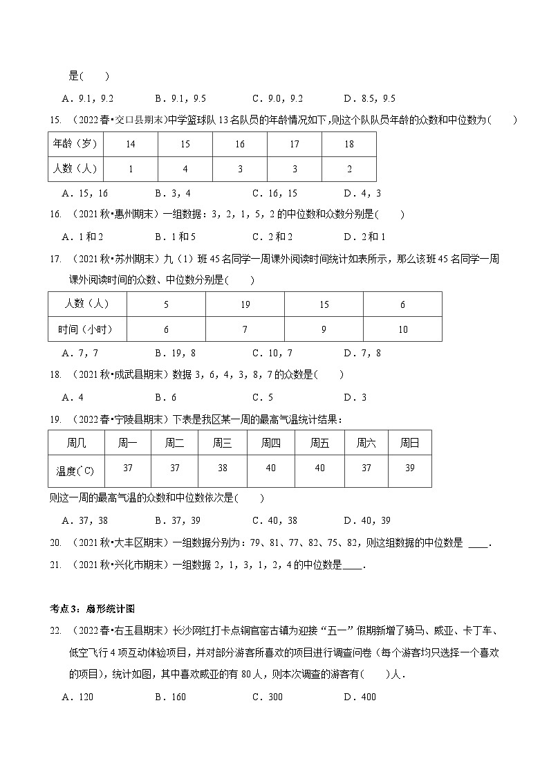 北师大版数学八年级上册期末复习专题06 数据的分析（原卷版）第3页