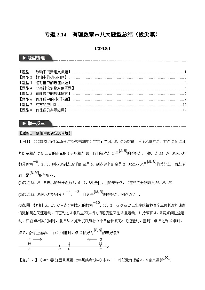 苏科版数学七年级上册期末复习专题2.14 有理数章末八大题型总结（拔尖篇）（原卷版）第1页