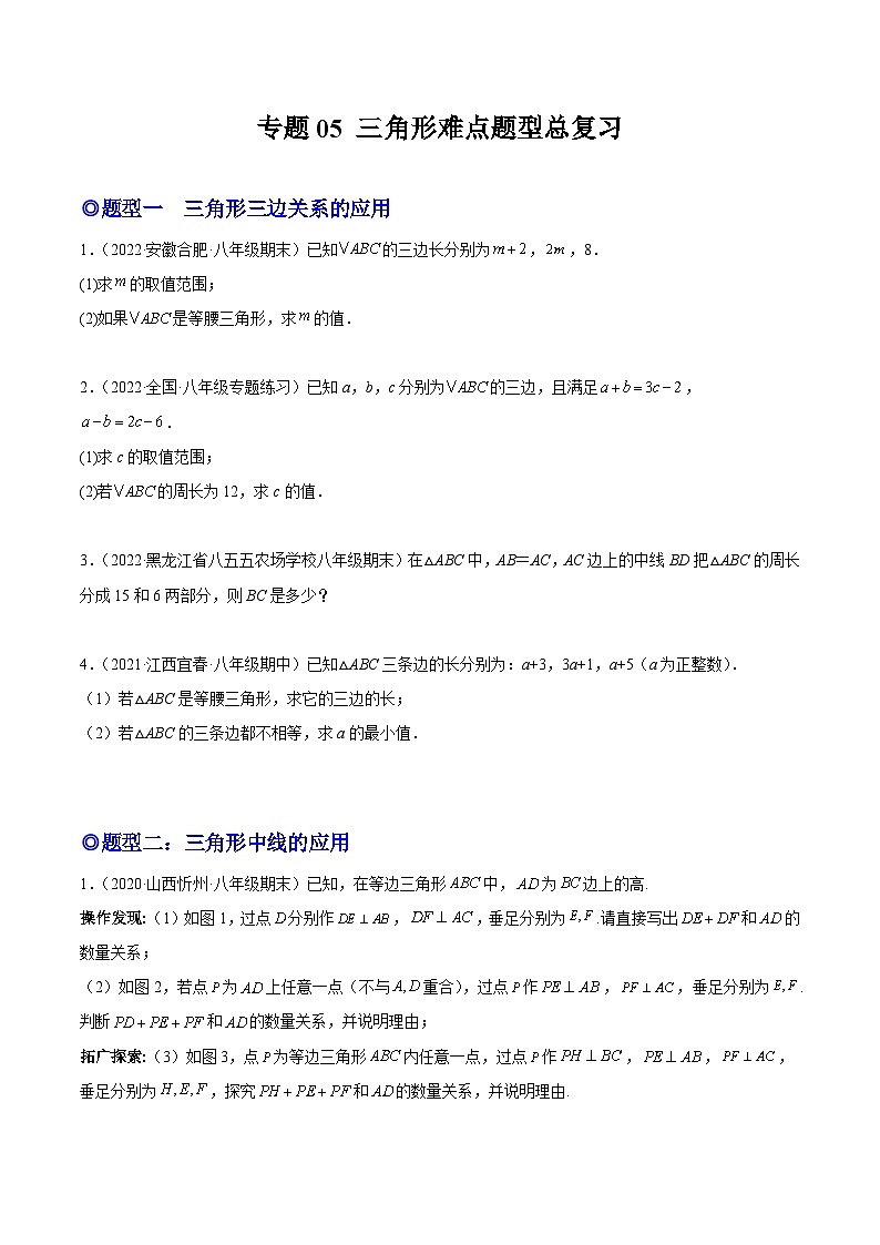 人教版数学八上同步考点分类训练专题05 三角形难点题型总复习(原卷版)第1页