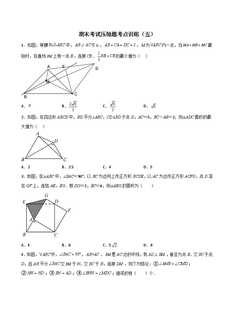 人教版数学八上期末考试压轴题考点训练（五）（原卷版）  第1页