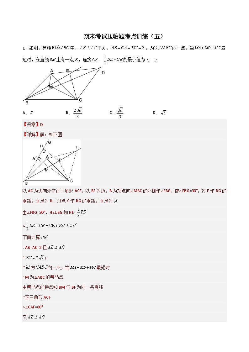 人教版数学八上期末考试压轴题考点训练（五）（解析版）  第1页