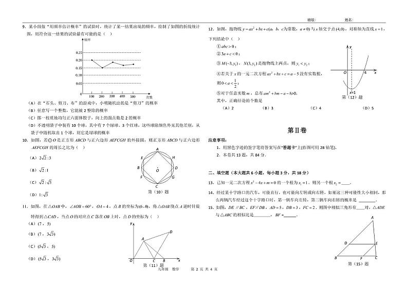 2023-2024学年第一学期九十中学九年级期末学情调研  数学试卷第2页