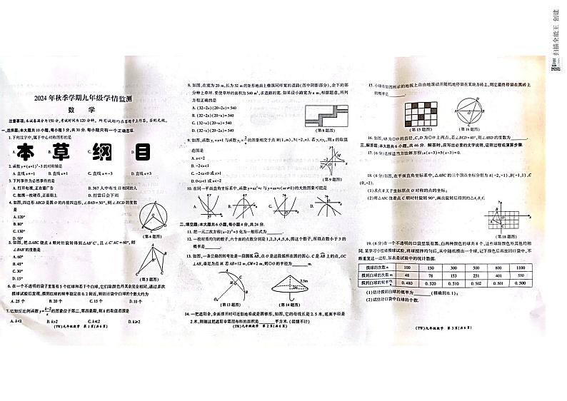 甘肃省陇南市西和县2024-2025学年九年级上学期期末学情检测数学试卷第1页