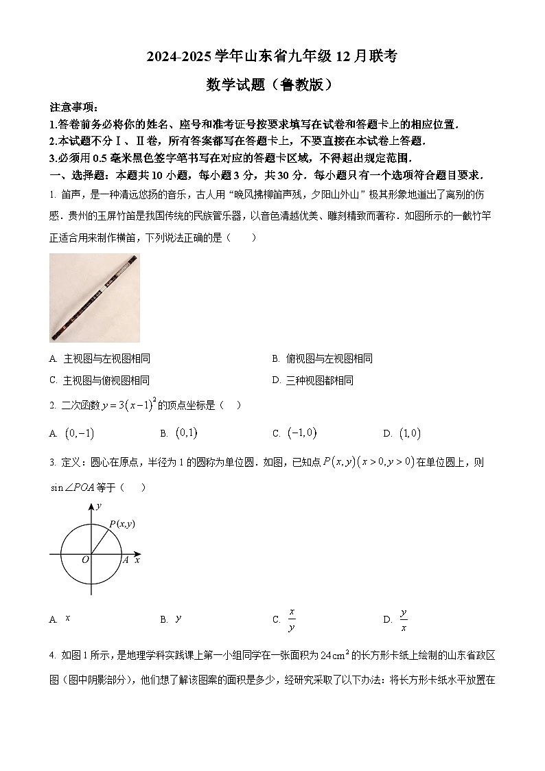 _山东省2024-2025学年上学期九年级12月联考数学试题第1页